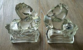 Vintage L E Smith Clear Glass Rearing Horse Bookends Mcm Pair 8 " X6 "