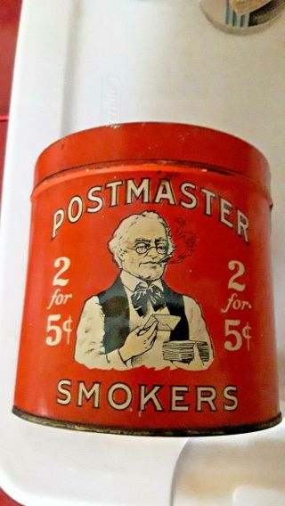 Vintage Postmaster Smokers Tobacco Cigar Tin 2 For Five Cents.