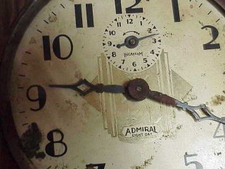 Vintage Ingraham Admiral 8 Day Deco Case Alarm Clock parts repair H 2
