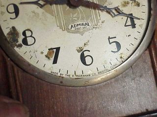 Vintage Ingraham Admiral 8 Day Deco Case Alarm Clock parts repair H 3