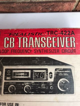 Vintage Realistic TRC - 422A 40 Channel AM Mobile CB Radio Transceiver Old W/ Box 2