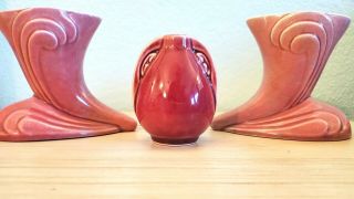 Vintage Mid Century Style Ceramic Cornucopia Candle Holders & Small Bud Vase Guc