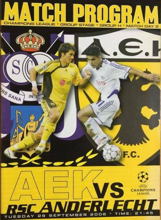 Match Programme Aek Fc - Rsc Anderlecht 26 - 09 - 2006 Champions League
