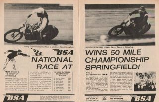 1964 Bsa / Dick Mann / Sammy Tanner - Springfield - 2 - Page Vintage Motorcycle Ad