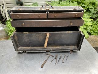 Antique Carpenters Vtg Machinist Tool Box Chest Drawers Large Wooden Storage