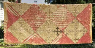Vintage Quilt Very Worn 68 " X74 " As - Is.  Pinks,  Browns,  Ivory Colors