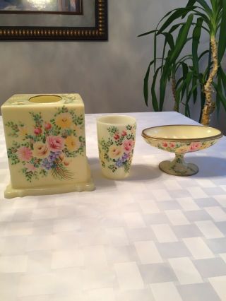 Vintage Bits O’glamour By Sally Gould Yellow Tissue Box,  Soap Dish,  Cup