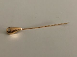 Antique Victorian 14k Yellow Gold Tear Drop Stick Pin With Diamond Accent