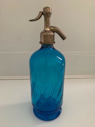 Vintage 1920’s Antique Blue Glass Swirl Pattern Soda Seltzer Syphon Bottle
