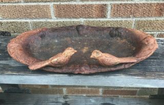 Vintage Antique Rusty Bird Bath/feeder Cast - Iron Bowl Tray Metal Two Birds