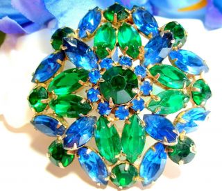 Vtg Stunning Juliana Emerald Green & Blue Rhinestone Big Brooch