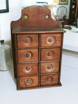 Antique Wood 8 Drawer Spice Cabinet Vintage Box Cupboard Apothecary