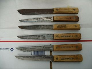D11 Old Hickory Vintage (6) Knives With Bull Carved Knife Block