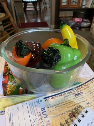 Vintage Large 6 Piece Murano Hand Blown Glass Fruits & Vegetables With Bowl