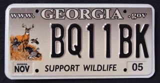 Georgia " Support Wildlife Deer - Quail Bird " 2005 Ga Specialty License Plate