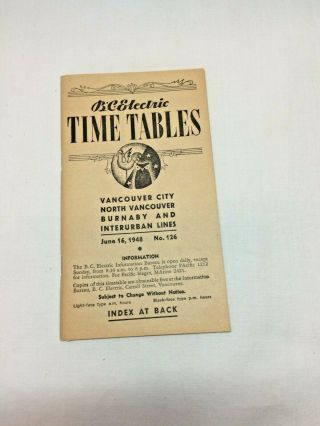 British Columbia B.  C.  Electric Trolley & Bus Timetable Vintage 1948 Vancouver
