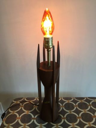 Vintage Mid Century Danish Modern Walnut Table Lamp.  Atomic Hour Glass Shape
