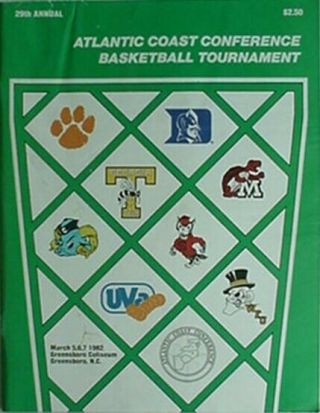1982 Acc Basketball Tournament Program (valvano/jordan/cremins/sampson/branch,