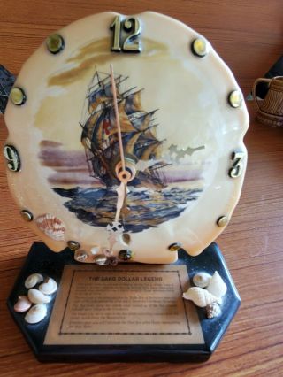 Vintage Sand Dollar Painted Pirate Ship Clock Vintage Nautical Decor One Of Kind
