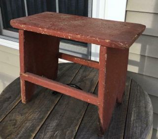 Vintage Wood Foot Stool/bench/footrest Red Worn Chippy Paint Boot Jack End 15.  5 "