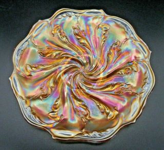Imperial Acanthus Antique Carnival Art Glass Chop Plate Marigold Gorgeous One