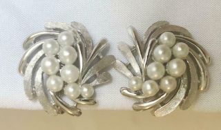 Vintage Crown Trifari Pearl Cluster Earrings Signed