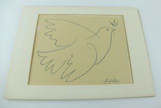 Vintage Pablo Picasso Dove Of Peace Bird Unframed Art Print W/ Mat 9 " X 11 " 60s