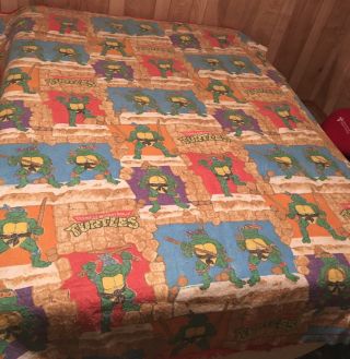 Vintage 1988 Teenage Mutant Ninja Turtles Blanket 70 X 85 Red Satin Trim