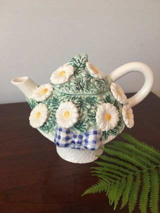 Vintage Cracker Barrel Ceramic Teapot 1997 Daisy Gingham Decor