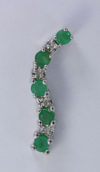Vintage 10k White Gold Diamond And Emerald Journey Pendant