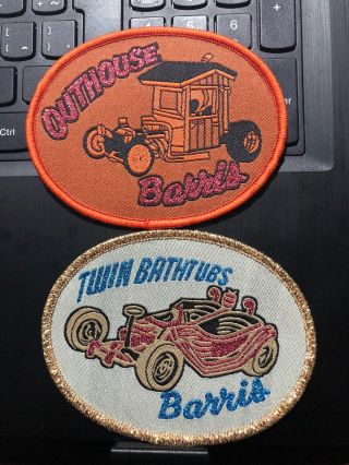 Vtg George Barrys Cloth Patch Outhouse & Twin Bathtubs 4” X 3”