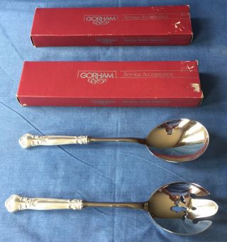 Gorham Chantilly Sterling Silver Handle Salad Serving Spoon&fork Stainless Bowl