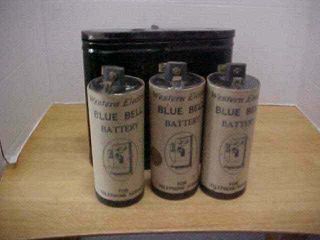 3 Antique Western Electric Blue Bell Batteries For Crank Telephones & Metal Case
