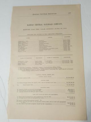 1884 Train Document Kansas Central Railroad Company Leavenworth To Miltonvale Ks