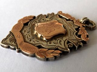 Large Heavy 19.  2 Grams Antique 1913 Solid Silver And Gold Watch Fob