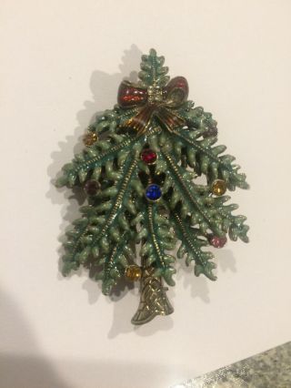 Vintage Signed Avon 2004 1st Annual Christmas Tree Brooch Pin Enamel Rhinestones