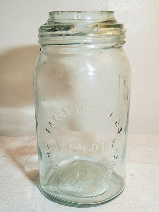 Antique Victory Embossed Quart Aqua Fruit Jar Patent Feb 9,  1864 & June 22,  1867