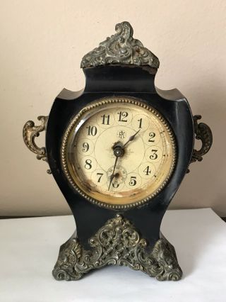 Antique F.  Kroeber Iron Louis Xv Novelty Alarm Mantle Clock