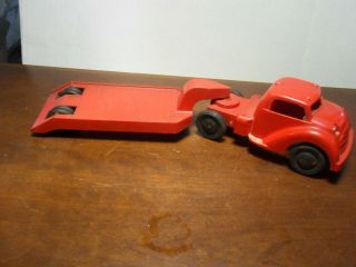 Vintage Red Plastic Toy Truck And Trailer 12 " Long