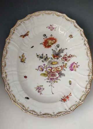 Antique Kpm Berlin Hand Painted Floral Insects Porcelain Serving Platter 13 "