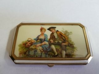 Antique Vintage Makeup Powder Compact Courting Couple With Mirror