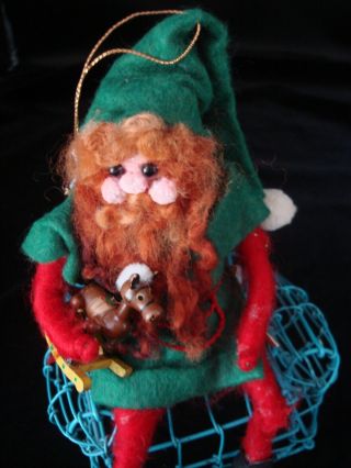 Vintage Hand - Made Felted Wool Elf Christmas Ornament,  Artist 