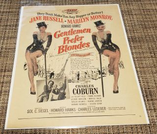 1953 Ad Gentlemen Prefer Blondes Marilyn Monroe Movie Full Page Vintage 50 