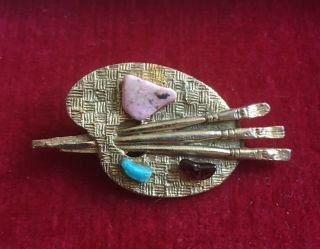 Vintage Jewelry Brooch Pin Painters Palette Gold Tone Metal