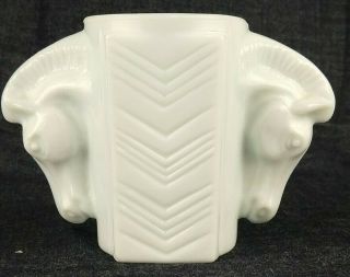 Vintage White Milk Glass Art Deco Double Horse Head Handle Shaving Mug