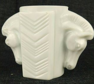 Vintage White Milk Glass Art Deco Double Horse Head Handle Shaving Mug 2
