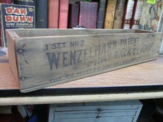 Antique Wenzelmann Hay Rack Clamp Wooden Box Wood Myers & Bro.  Primitive Antique