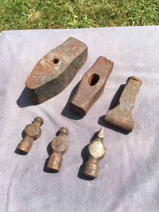 6 Vintage Hand Forged Blacksmith Hammer Heads Ball Peen Sledge