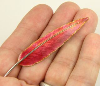 Large Antique Art Deco C1920 Sterling Silver Enamel Feather Design Brooch Pin