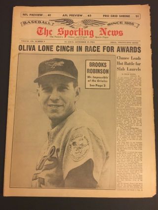 1964 Sporting News Baltimore Orioles Brooks Robinson No Label Afl Nfl Preview